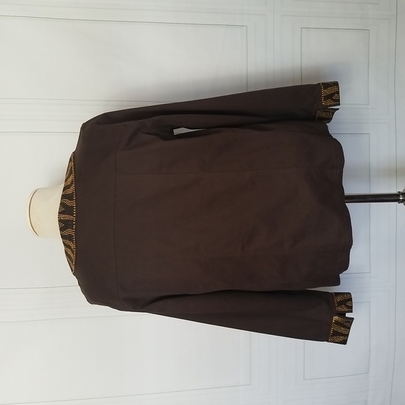 Quacker Factory SZ XL Jacket Blazer Brown Gold Studded Button Down Rhinestone - Picture 5 of 11